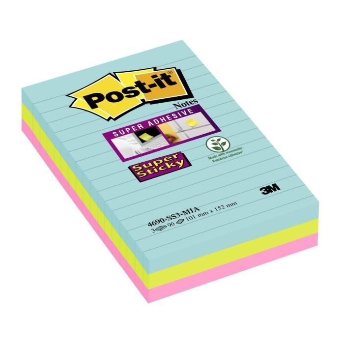 POST-IT Lot de 3 bloc-notes Super Sticky - Collection Miami