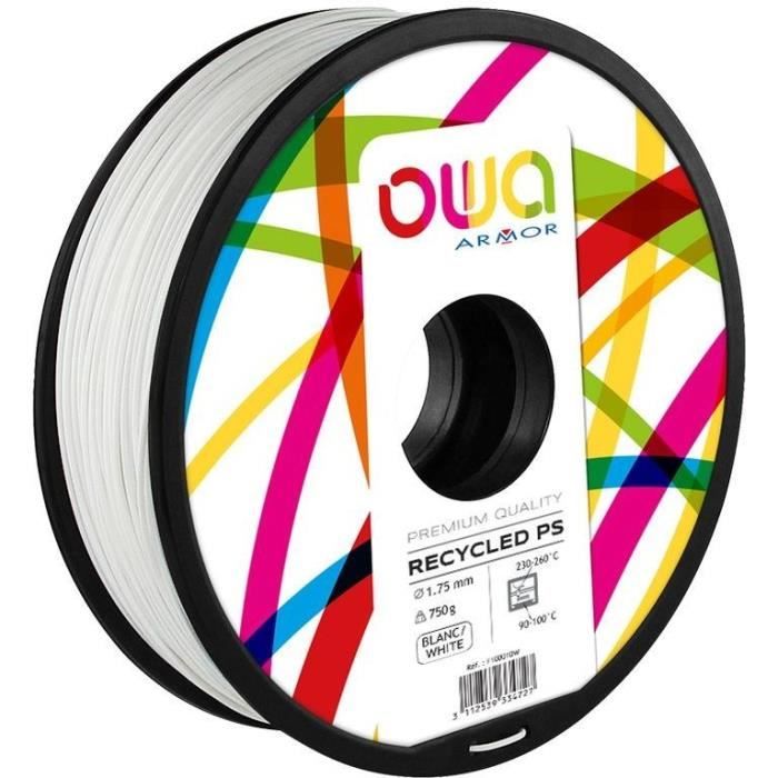 OWA Bobine de Filaments pour imprimante 3D - PS - Blanc