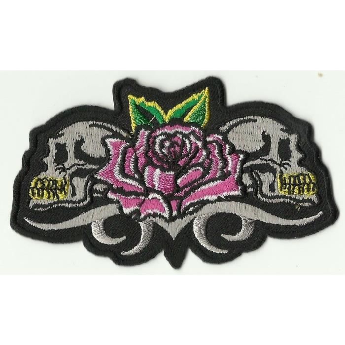 ECUSSON PATCHE PATCH THERMOCOLLANT GIRL SKULL NOIR ET FUSCHIA 8 X 7,5 CMS