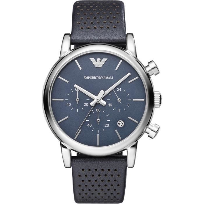 ARMANI Montre Homme AR1736 Bracelet Cuir Bleu