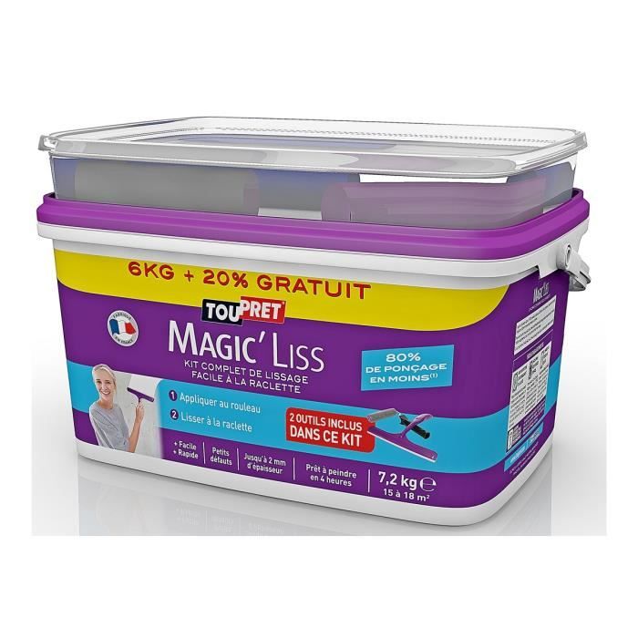 TOUPRET Enduit Magic'Liss 7,2 kg - 6kg +20% - kit compket de lissage incluant 2 outils