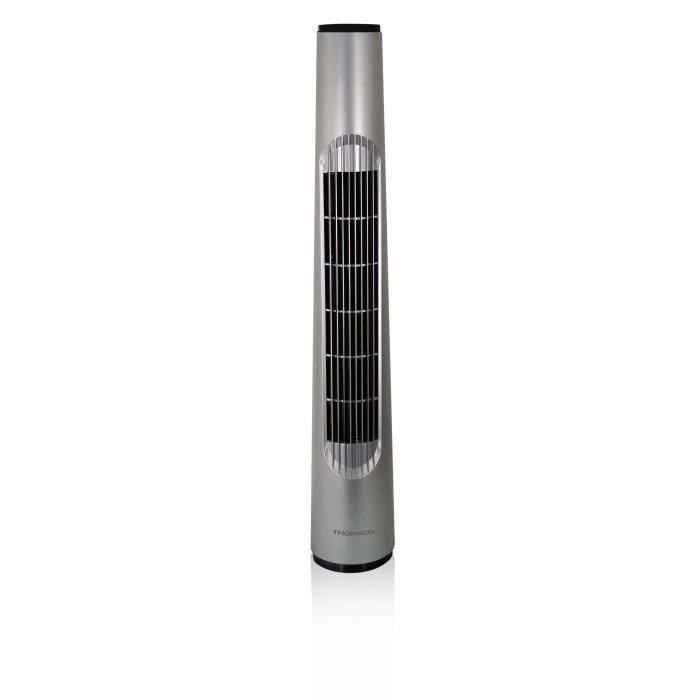 THOMSON Ventilateur colonne - hauteur 80 cm - 3 vitesses - Oscillant sur angle - Rangement du câble dans la base - Gris