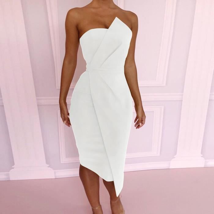 Épaule Off Femme Sexy Mode Blanc Avant De Robe Soirée Asymétrique q3LcA54Rj