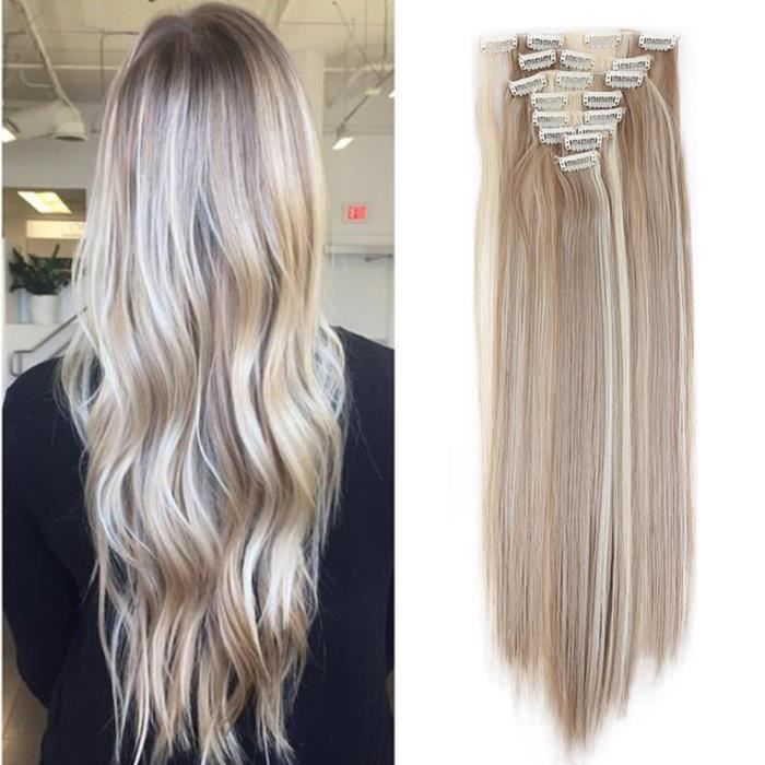 26 Extensions  Cheveux  Naturels a Clips 8 Bandes Lisse 