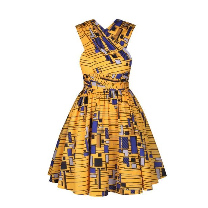robe pagne wax courte mode africaine jupe pliss u00e9e taille haute  u00e0 bretelles multiples jaune