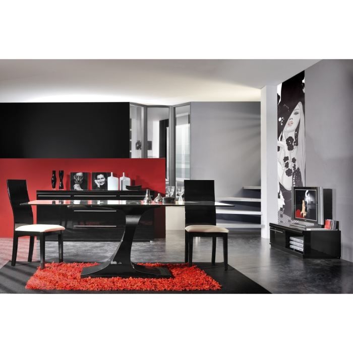 BLACK table plateau verre pied laqué noir   Achat / Vente TABLE A