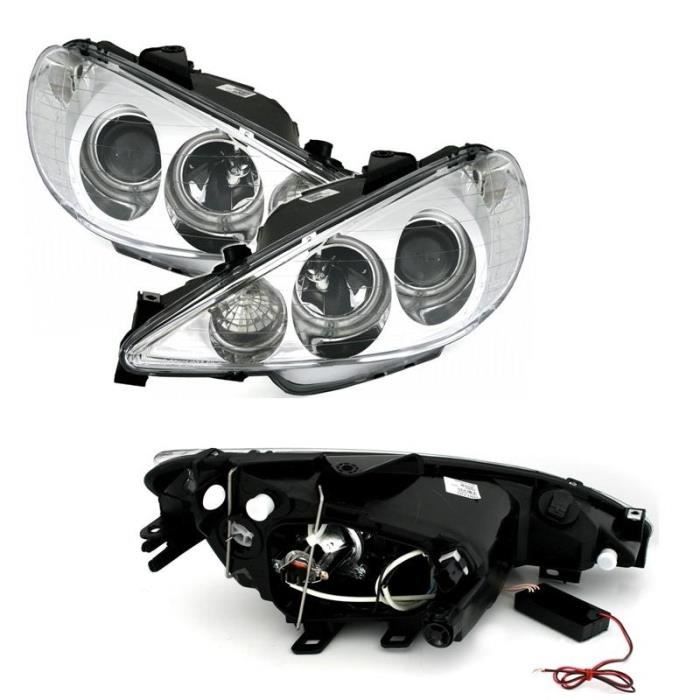 Lenti 2 Feux Phare Avant Angel Eyes Ccfl Blanc Fond Noir Peugeot 206 Faisceau H4 H7 Wagner 