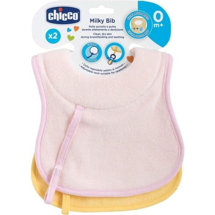 CHICCO Bavoir d'allaitement et de succion - tour de cou rembourré x2 rose & jaune 0m+