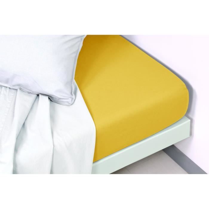 VENT DU SUD Drap housse PALACE en coton lavé - 90x190 cm - Jaune safran