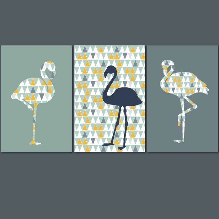 3 affiches de flamants roses avec motif style scan