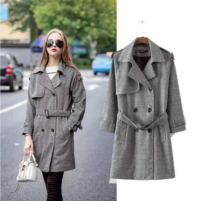 Femme La Double Plaid Flavor Coupe Vent Manteau De Boutonnage Simple OPkZ80wNnX