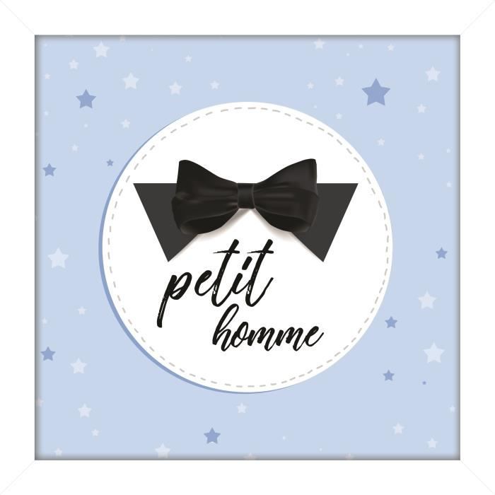 _x000D_Image encadrée type coffre Petit homme - MDF - 22x22 cm - Bleu, noir et blanc