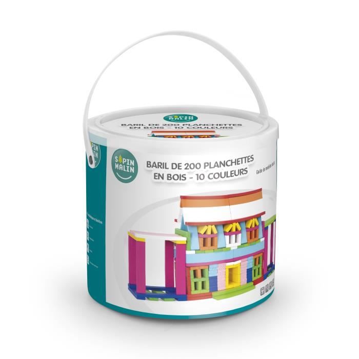 SAPIN MALIN Baril de 200 planchettes en bois - 10 couleurs