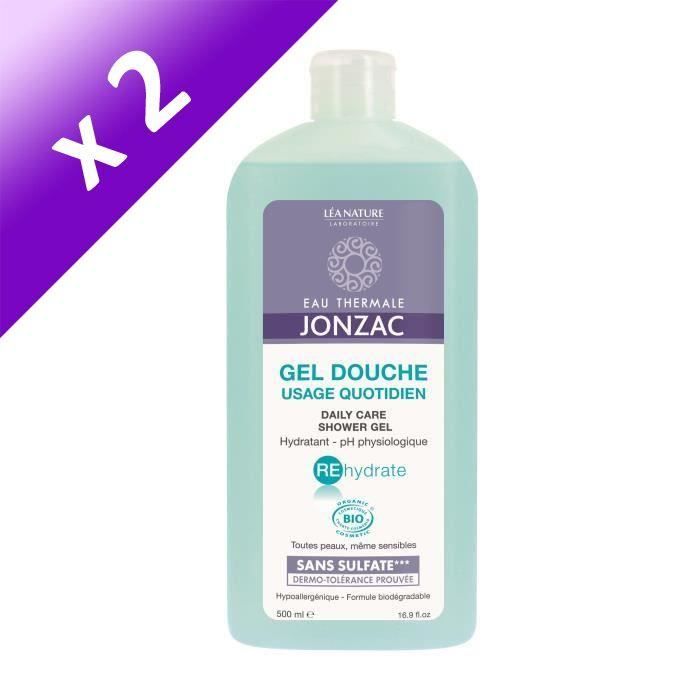 EAU THERMALE JONZAC Gel douche Réhydrate - Usage quotidien - 500 ml (Lot de 2)
