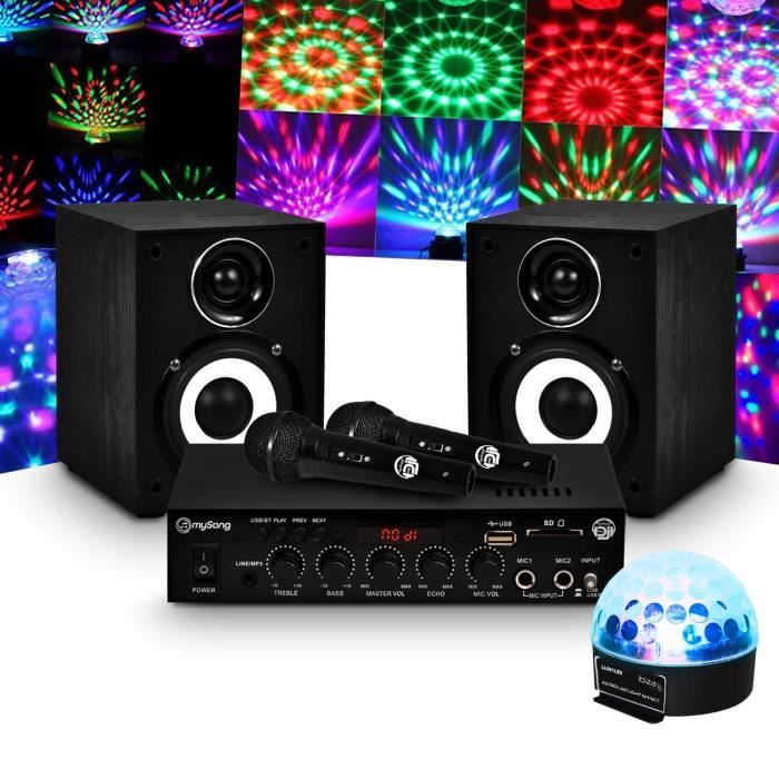 PACK KARAOKE Enfant 2 Enceintes HIFI + Ampli + 2 micros USB/Bluetooth
