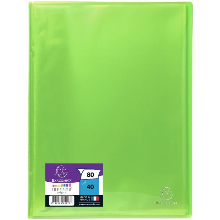 EXACOMPTA - Protège documents soudé - 21 x 29,7 - 80 vues - Pochettes crital lisses - Vert anis