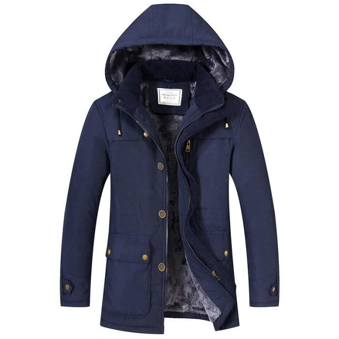 Molleton Homme Hiver Bleu Chaud Parka Pardessus Fourre Capuche fawdYt