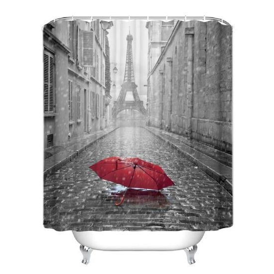 Rideau de douche Paris parapluie la rue tour Eiffel anneaux inclus ... Rideau de douche Paris parapluie la rue tour Eiffel anneaux inclus ...