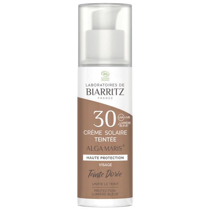 LES LABORATOIRES DE BIARRITZ Crème solaire Alga Maris Teinte dorée SPF30 Bio - Pour visage - 50 ml