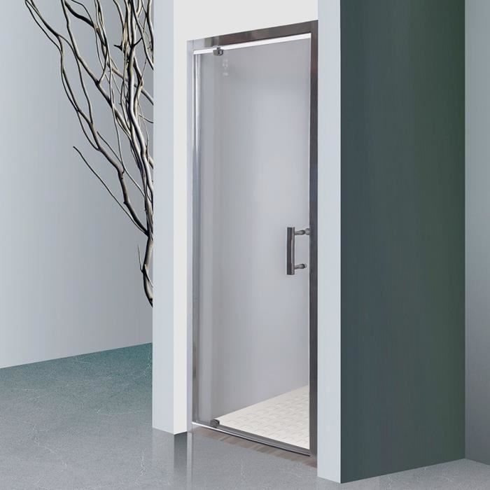 CREAZUR Porte de douche pivotante Nerina - 90 x 190 cm - Verre trempé 6 mm