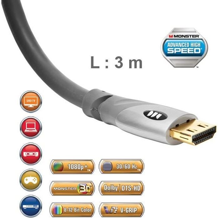 Câble HDMI 2.0 UHD Monster Gold 3 m