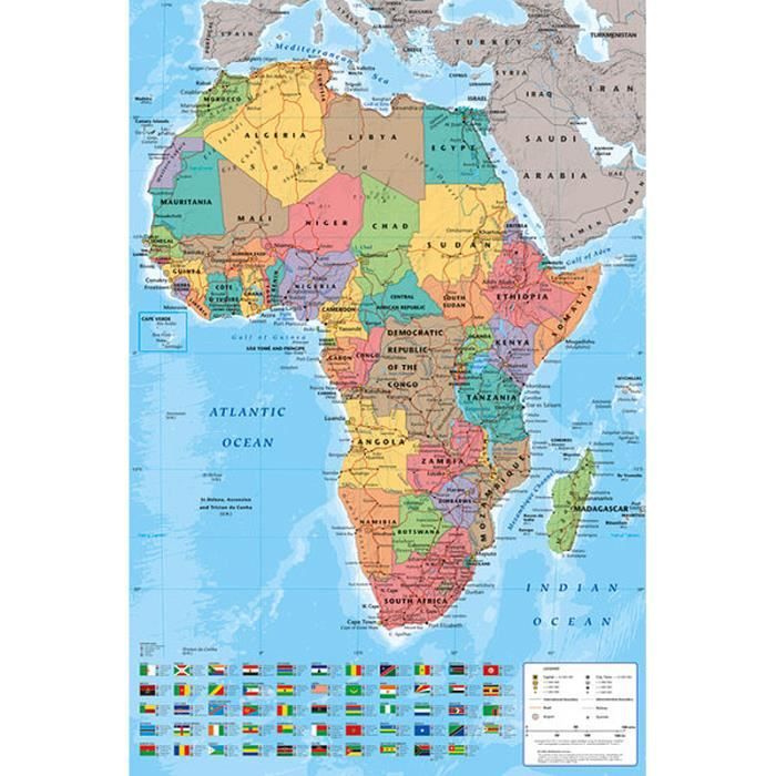 Poster Carte de l'Afrique avec tous les drapeaux - Achat ...