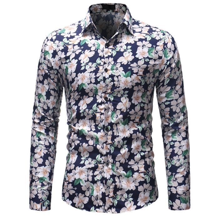 Imprime Longues Homme Coupe Manches Chemises A Fleurie Slim PqpcZIR