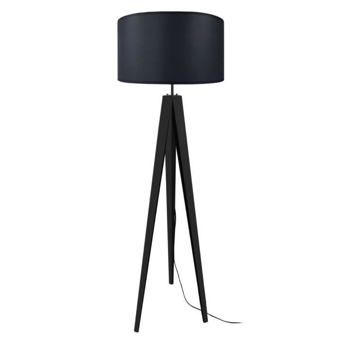 Abat-jour cylindrique en coton pour lampadaire trépied Idun 45x45x30 cm noir