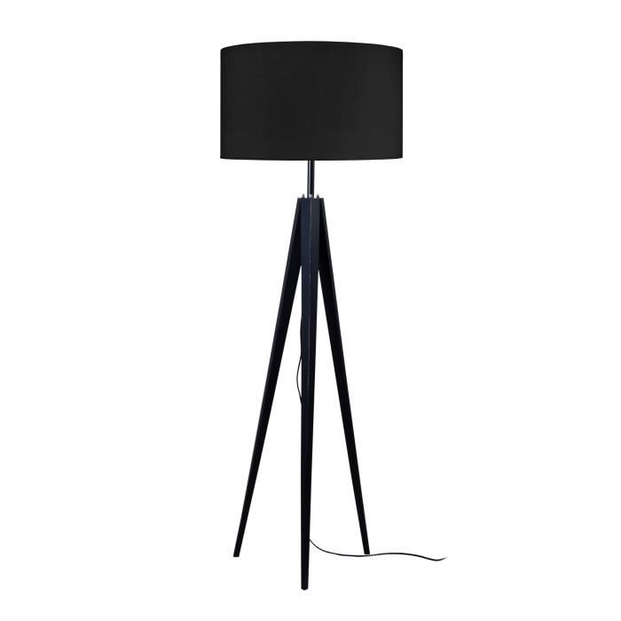 Trépied de lampadaire en bois massif pour lampadaire Idun 45x163 cm noir