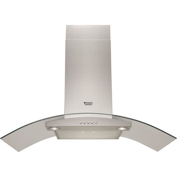 HOTPOINT HGA 9.5 AM X/HA -Hotte murale évacuation / recyclage-420 m3 air / h max-69 dB max-3 vitesses-L 90 cm-Inox et verre