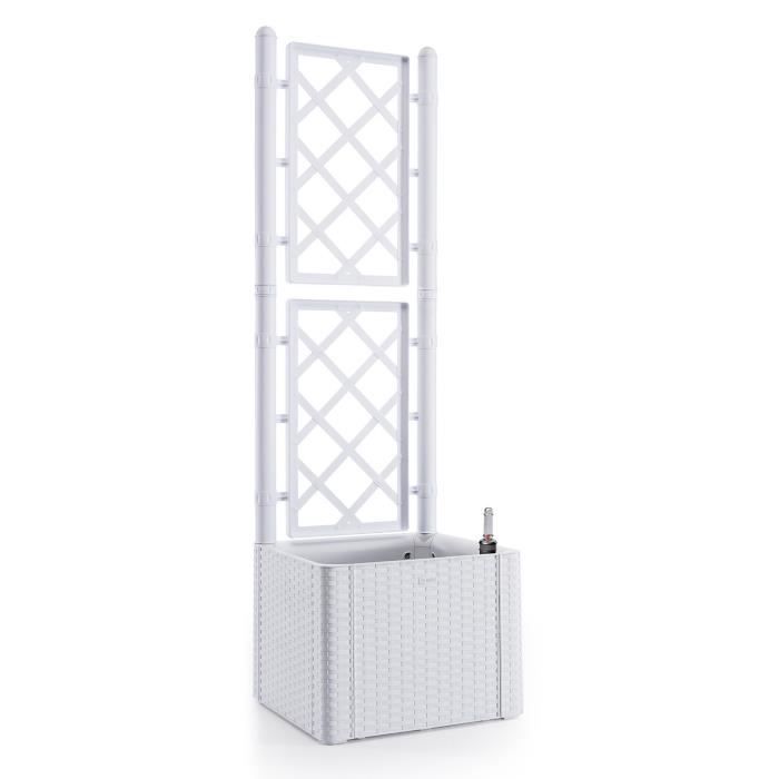 STEFANPLAST Bac à fleurs carré Natural Deluxe avec treillis - 43x43xH142cm - 35 + 2L dans la réserve - Blanc