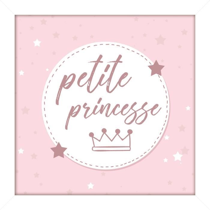 Image encadrée type coffre Petite princesse - MDF - 22x22 cm - Rose et noir