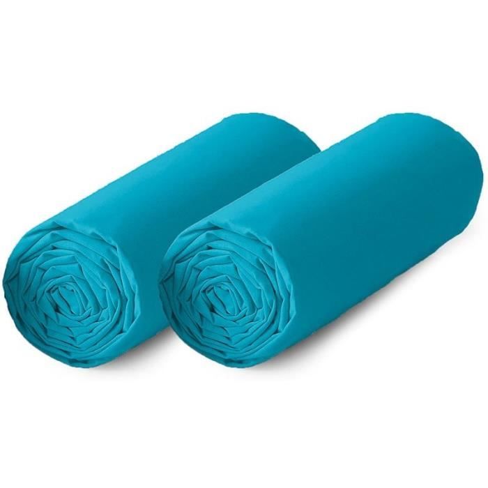 TODAY Lot de 2 draps housse 100% coton - 90x190 cm - Bleu