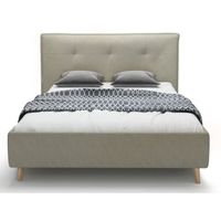 STRUCTURE DE LIT ALVIN Lit adulte scandinave - Tissu beige - Tête d STRUCTURE DE LIT ALVIN Lit adulte scandinave - Tissu beige - Tête d