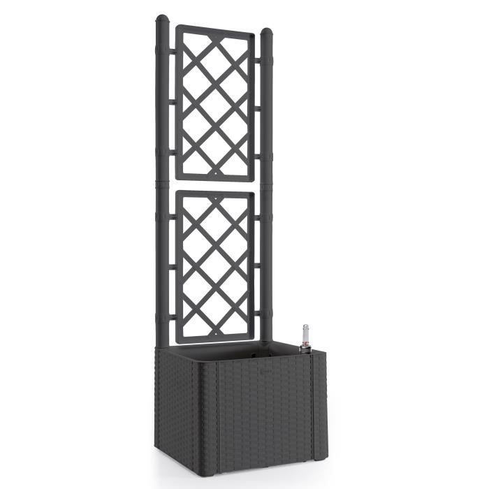 STEFANPLAST Bac à fleurs carré Natural Deluxe avec treillis - 43 x 43 x 142 H - 35 + 2 L dans la réserve - Anthracite