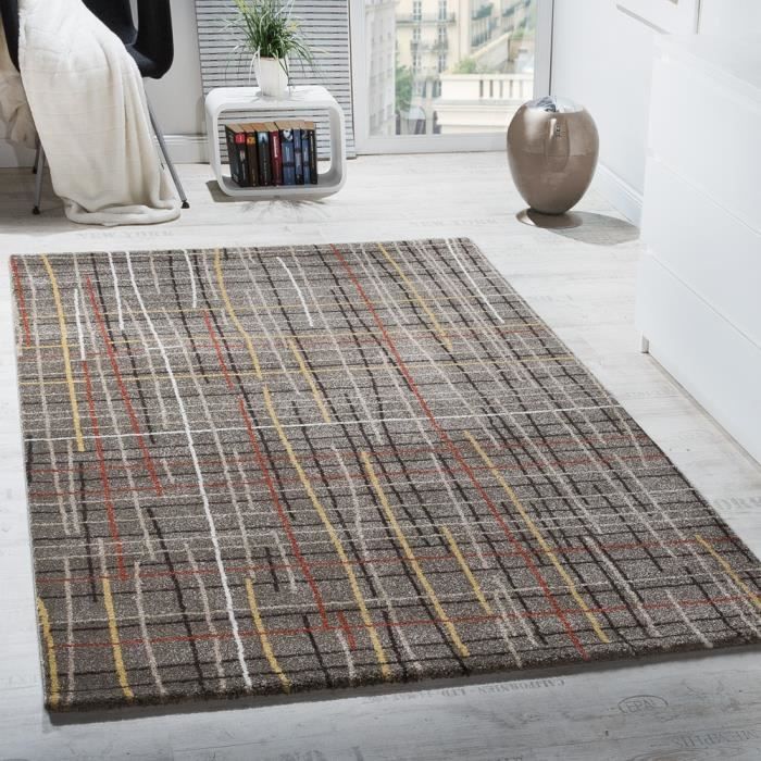 Superb Tapis Poils Ras #6: Tapis Salon Poils Ras Grille Quadrillée Multicolor Superb Tapis Poils Ras #6: Tapis Salon Poils Ras Grille Quadrillée Multicolor