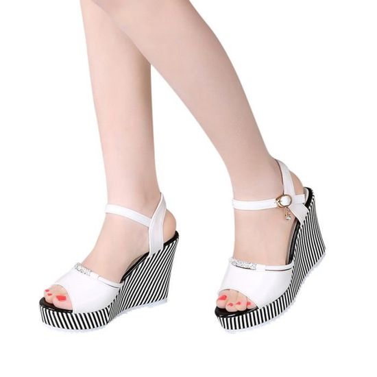 De Fish Escarpin Plate Sandales Femmes Boucle Strass Mouth Pente Blanc bygvYf7mI6