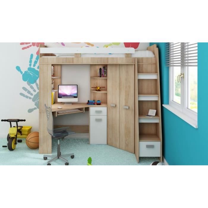 Lit En Hauteur Avec Bureau Et Armoire Young Blanc Droite Non Achat