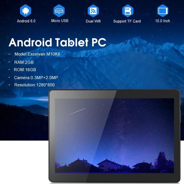 10.1 Pouces Excelvan M10K6 Tablette Tactile 2Go+16Go1
