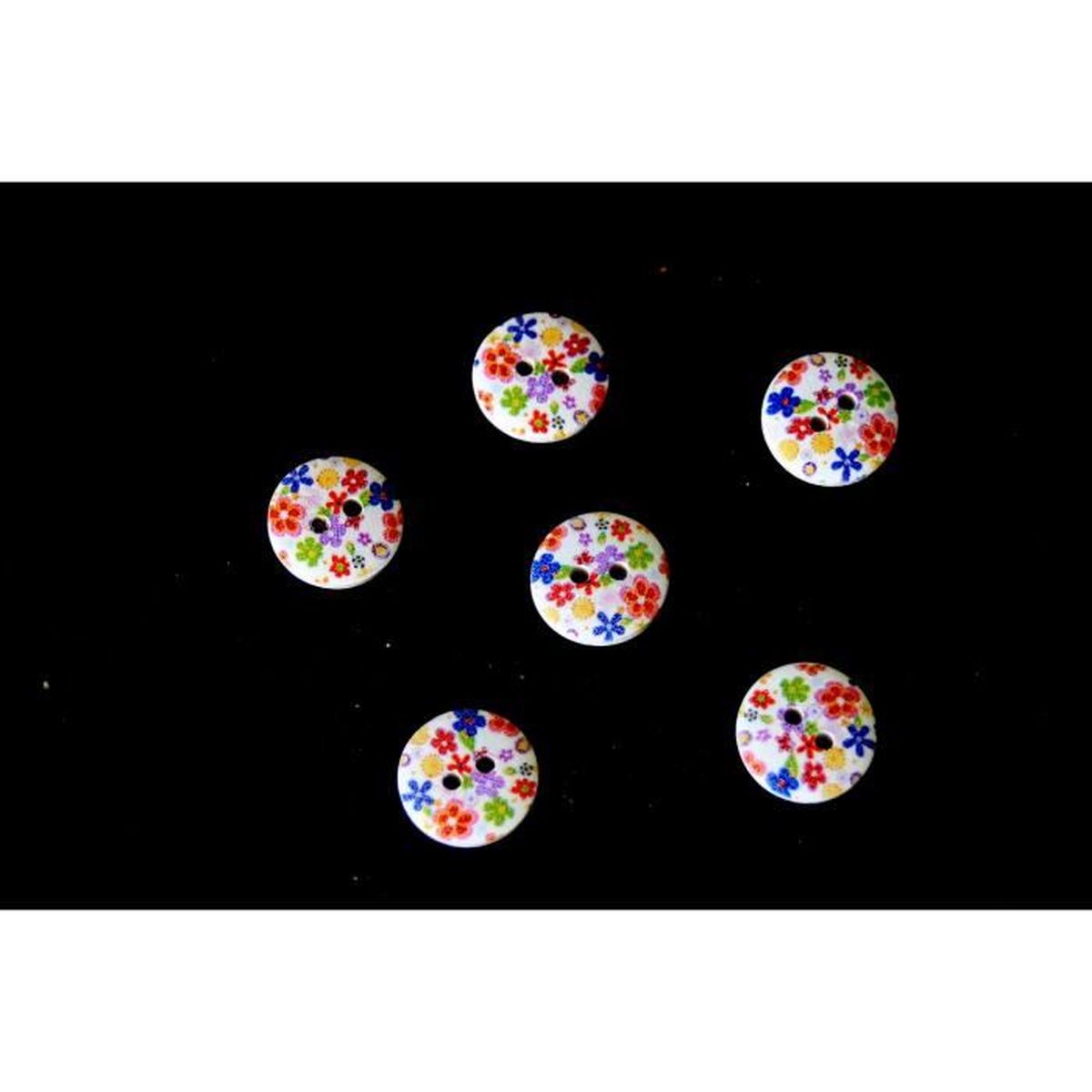 Bleu à pois blanc Lot de 5 Boutons Rond à 2 trous de 15 mm