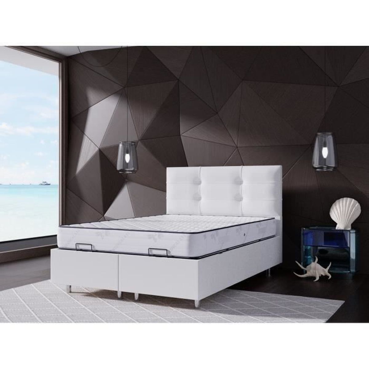 Lit blanc coffre 160x200 - Achat / Vente pas cher