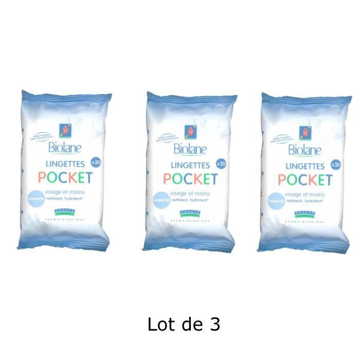 PACK BIOLANE Lingettes pocket visage et mains 3 x 20