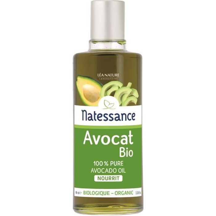 NATESSANCE Huile davocat Bio 100 ml 100 pure Nourrit Visage cou mains et corps