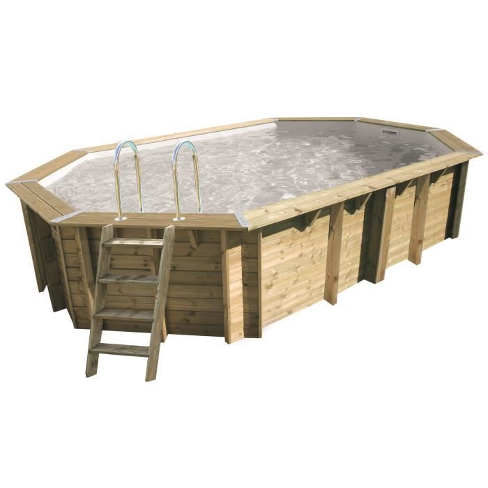 UBBINK Piscine octogonale en bois Océa 400x610xH130 cm - Liner gris