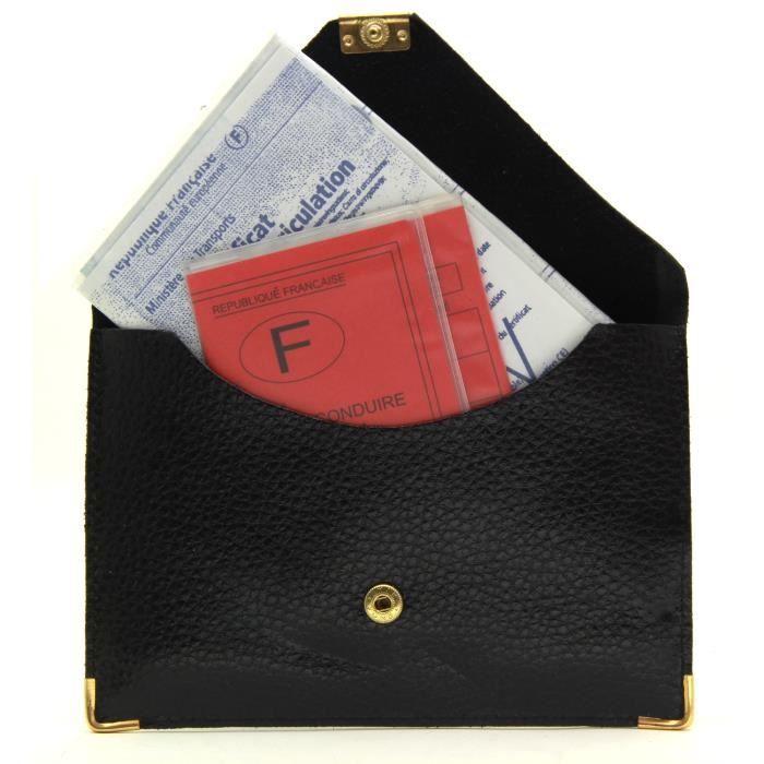 Etui Carte Grise Cuir Étui Pochette Carte Grise Permis en Cuir Style Enveloppe Noir - Achat