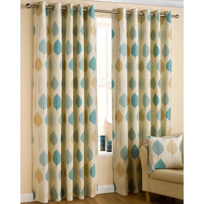 rideaux 224 oeillets feuilles bleu et jaune 100 coton rideaux 224 oeillets feuilles bleu et jaune 100 coton