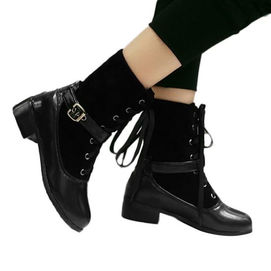 Loisirs Couleur Court Épais Talkwemot5125 Solide Talon Tube Chaussures Femmes Plat Boucle Bottes Martin BUqxdfAB