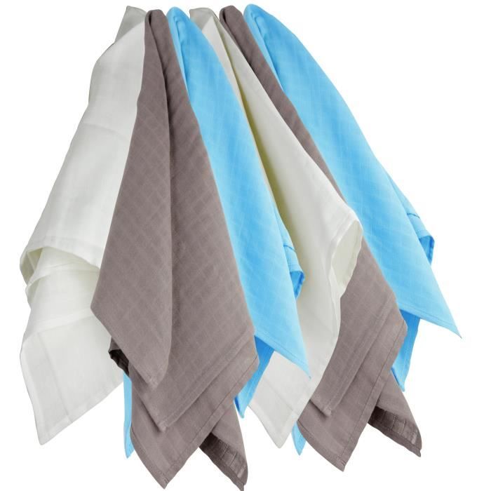 TROIS KILOS SEPT 1 Lot de 6 langes 70x70 cm Blanc / Marron / Turquoise