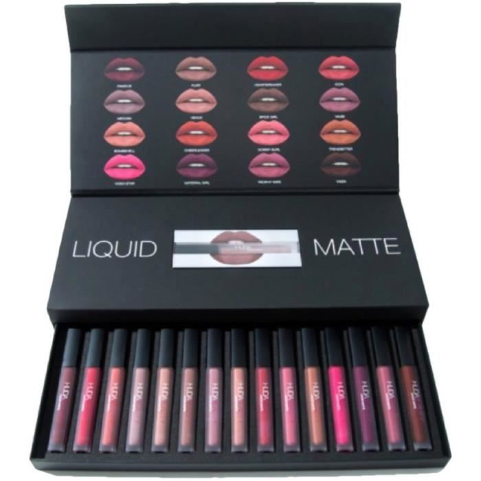 HUDA BEAUTY Coffret de 16 Rouge à lèvres liquides mat Coffret Noel 2018 Achat / Vente
