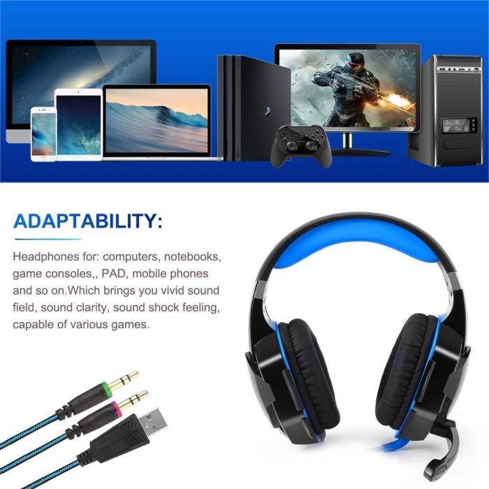 Casque Gamer Audio Stéréo Avec Micro Et Led Casque Gaming Haute